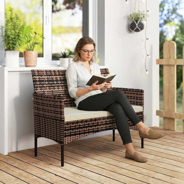 Dvivietė rotango sodo sofa su pagalvėlėmis, chaki/ruda