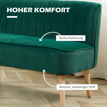 Dvivietė retro stiliaus sofa, tamsiai žalia, medinės kojelės, 117 cm