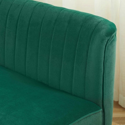 Dvivietė retro stiliaus sofa, tamsiai žalia, medinės kojelės, 117 cm