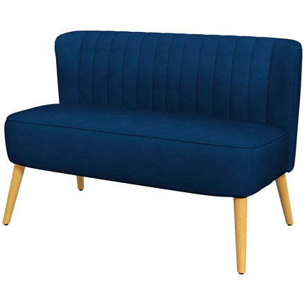 Dvivietė sofa, mėlyna, medinės kojelės, 117 x 56,5 x 77 cm