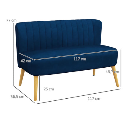 Dvivietė sofa, mėlyna, medinės kojelės, 117 x 56,5 x 77 cm