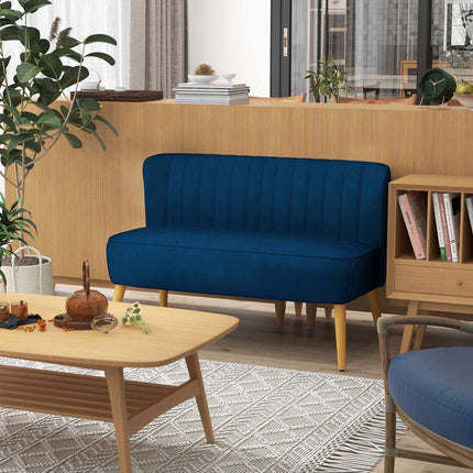 Dvivietė sofa, mėlyna, medinės kojelės, 117 x 56,5 x 77 cm