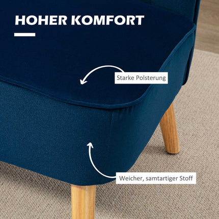Dvivietė sofa, mėlyna, medinės kojelės, 117 x 56,5 x 77 cm