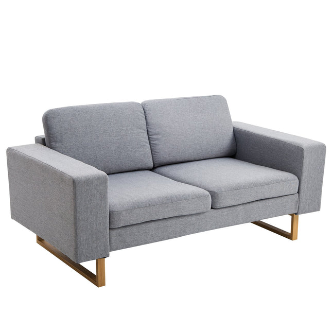 Dvivietė sofa, kampinė sofa, apmušta sofa, audinio sofa, sėdimoji dalis, mediena, šviesiai pilka