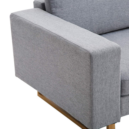 Light gray 2-seater upholstered corner sofa, wooden frame