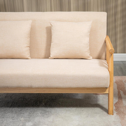 Beige 2-seater sofa with cushions, linen look, compact