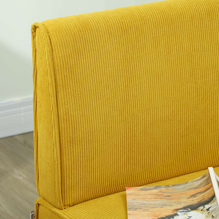 Dvivietė sofa, sofa su velveto imitacija, medinės kojelės, paminkštinta sofa, dvigulė sofa miegamajam, svetainei, 110 x 62 x 85 cm, geltona