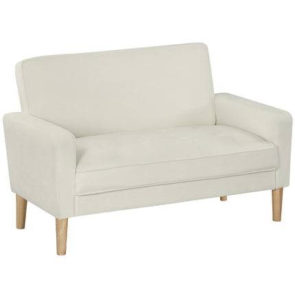 Dvivietė sofa, kreminės baltos spalvos, kaučiukmedžio kojelės, aksominis audinys