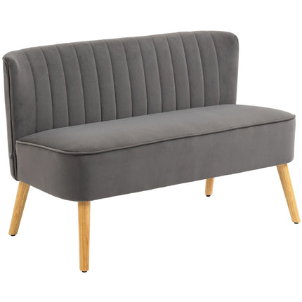 Dvivietė sofa, tamsiai pilka, patvarus audinys, medinės kojelės