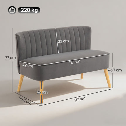 Dvivietė sofa, tamsiai pilka, patvarus audinys, medinės kojelės