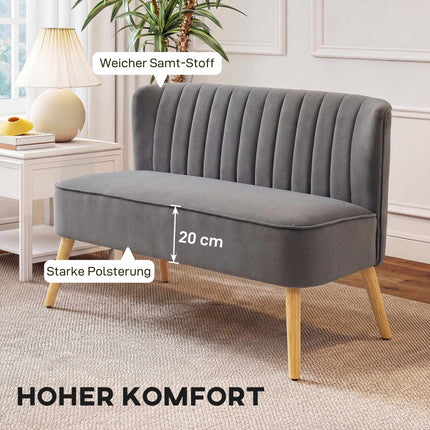 Dvivietė sofa, tamsiai pilka, patvarus audinys, medinės kojelės