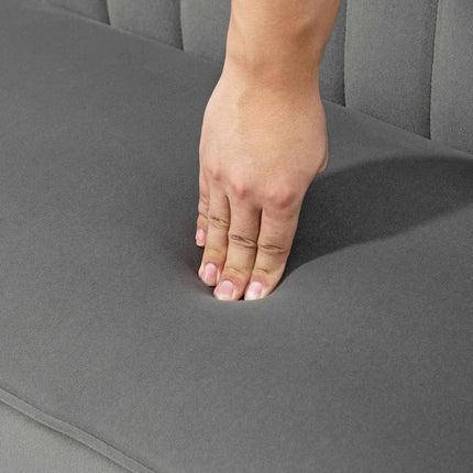 Dvivietė sofa, tamsiai pilka, patvarus audinys, medinės kojelės