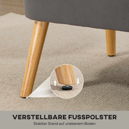 Dvivietė sofa, tamsiai pilka, patvarus audinys, medinės kojelės