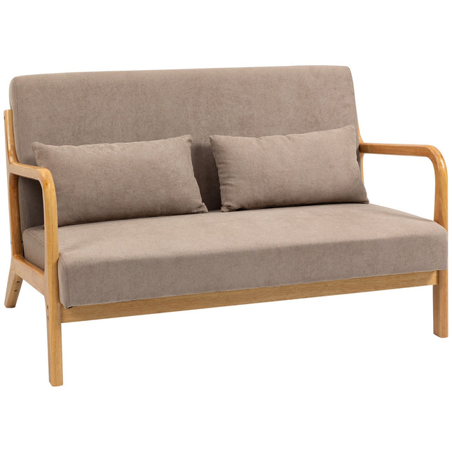 Dvivietė sofa su pagalvėlėmis, dvivietė, aksominė, kaučiukmedžio imitacija, šviesiai pilka, 122 x 71 x 76 cm