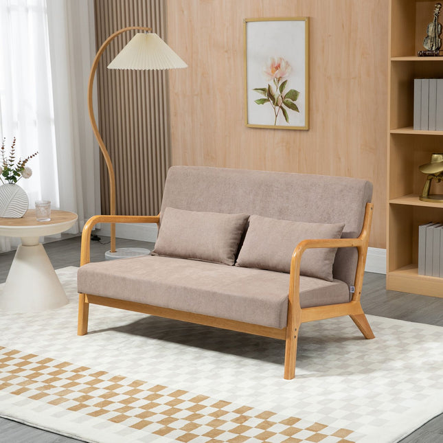 Dvivietė sofa su pagalvėlėmis, dvivietė, aksominė, kaučiukmedžio imitacija, šviesiai pilka, 122 x 71 x 76 cm