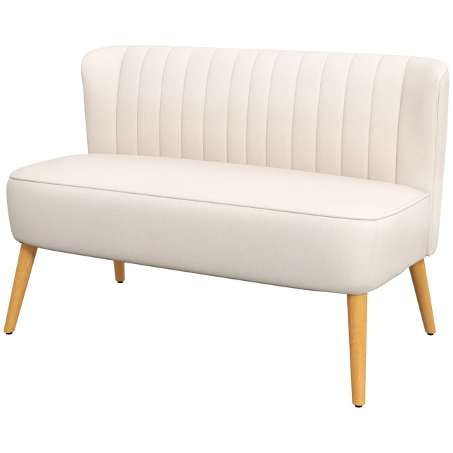 Dvivietė sofa, dvigulė su lino imitacija, dvigulė sofa su medinėmis kojelėmis, keliamoji galia iki 150 kg, kreminės baltos spalvos, 117 x 56,5 x 77 cm