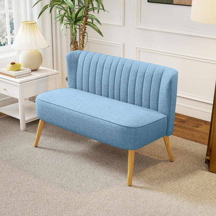 Dvivietė sofa, minkštas paminkštinimas, lengvai prižiūrimas užvalkalas, mėlyna