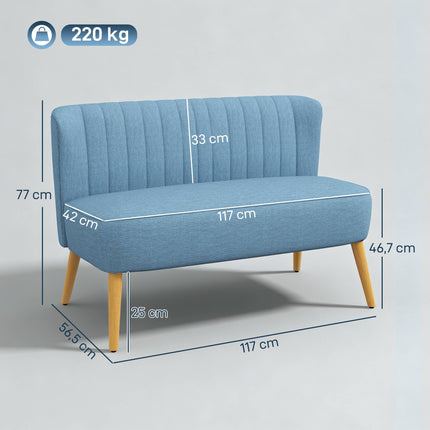 Dvivietė sofa, minkštas paminkštinimas, lengvai prižiūrimas užvalkalas, mėlyna