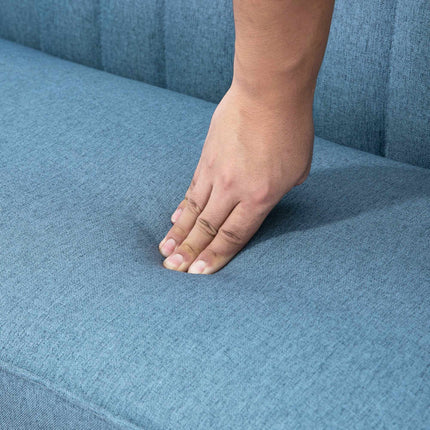 Dvivietė sofa, minkštas paminkštinimas, lengvai prižiūrimas užvalkalas, mėlyna