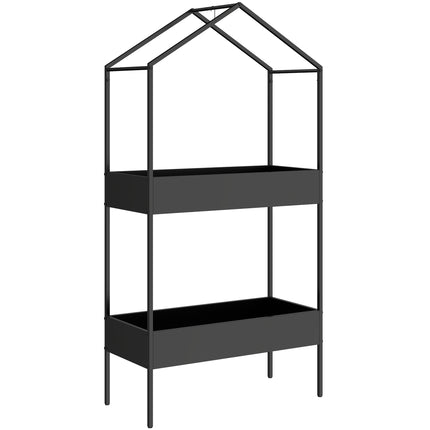 Dviejų aukštų metalinis augalų stovas su kabliu, 150 cm aukščio, juodas