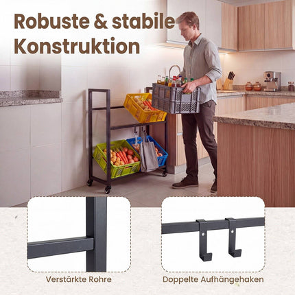 Dviejų pakopų gėrimų dėžių stovas su ratukais, juodas