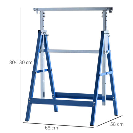 2 X Pastolių estakados, sulankstomos, reguliuojamo aukščio iki 200 kg, plieninės, mėlynos, 68 x 58 x 80-130 cm