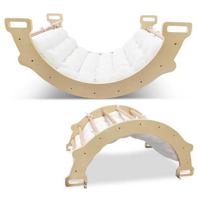 2 viename arkos formos supamasis supamasis kėdutė su pagalvėle, dvipusė laipiojimo arka, natūralios spalvos