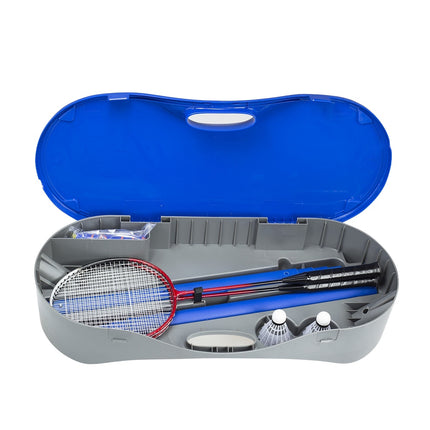2 viename badmintono ir teniso tinklų rinkinys su raketėmis