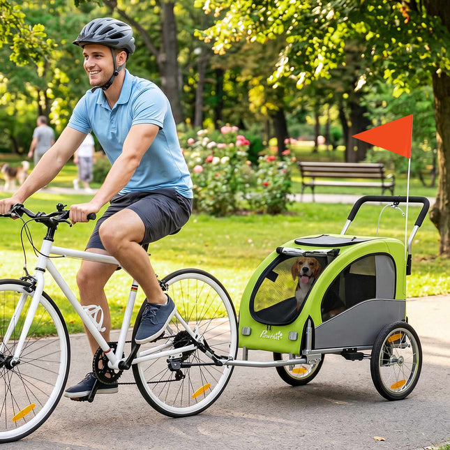 2 viename šunų dviračio priekaba-vežimėlis, sulankstomas, 20 kg – žalias