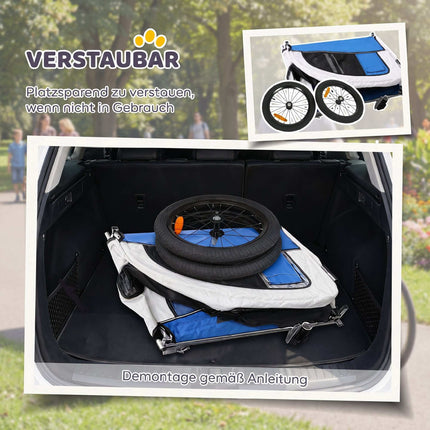 2-in-1 Dog Bike Trailer and Foldable Pet Stroller, Up to 20 kg, Light Grey, Blue