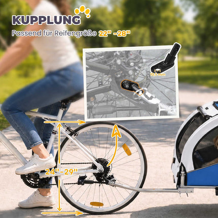 2-in-1 Dog Bike Trailer and Foldable Pet Stroller, Up to 20 kg, Light Grey, Blue