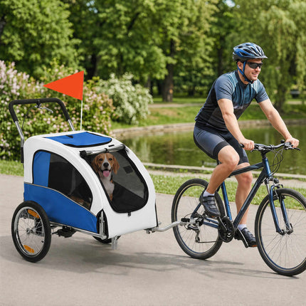 2-in-1 Dog Bike Trailer and Foldable Pet Stroller, Up to 20 kg, Light Grey, Blue