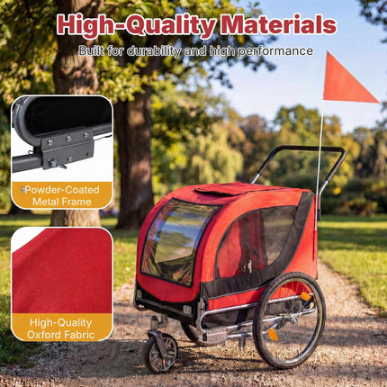 2-in-1 Dog Bike Trailer with Universal Bicycle Coupler, Red, 80 kg Capacity