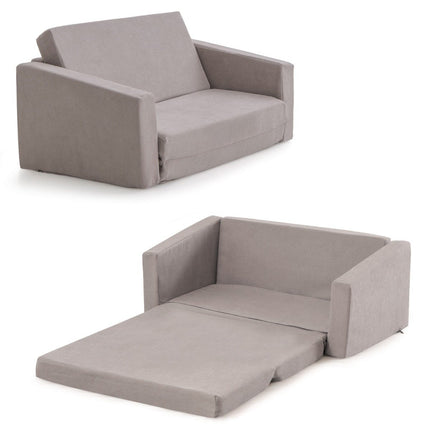 2 viename sulankstoma vaikiška sofa su aksominiu audiniu, apmuštas vaikiškas fotelis, 77 x 43 x 40 cm, tamsiai pilka