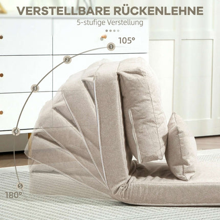 2-in-1 Folding Floor Chair and Sleeping Mat, 60 x 80 x 56 cm, Beige