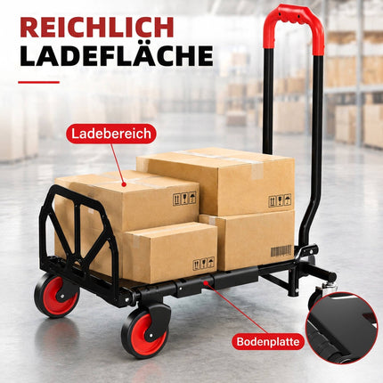 2-in-1 Folding Hand Truck and Platform Cart, Steel, 120 kg Load, Swivel Wheels
