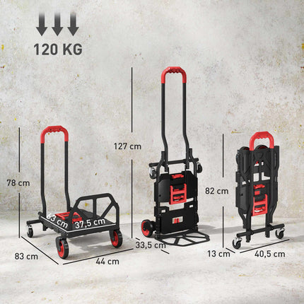 2-in-1 Folding Hand Truck and Platform Cart, Steel, 120 kg Load, Swivel Wheels