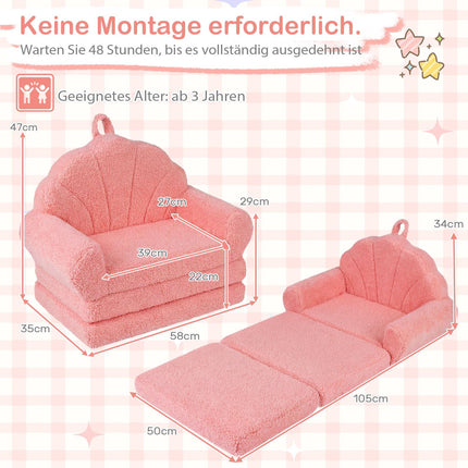 Vaikiška 2 viename sofa-lova, rožinis meškiukas, sulankstoma