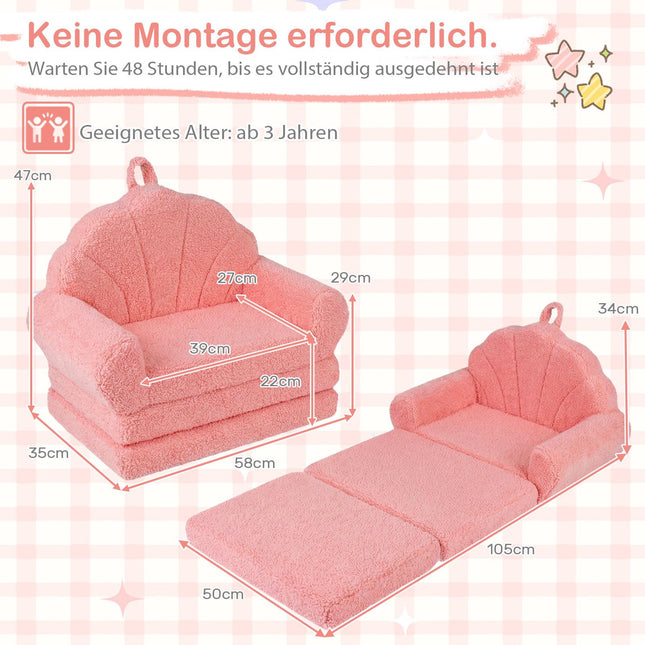 Vaikiška 2 viename sofa-lova, rožinis meškiukas, sulankstoma