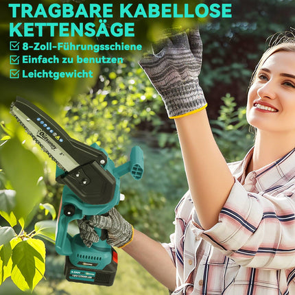 2 viename mini grandininis pjūklas 580 W su 8000 mAh baterija, apsauginis užraktas, 8 colių, 42 x 29 x 10,5 cm, mėlynas