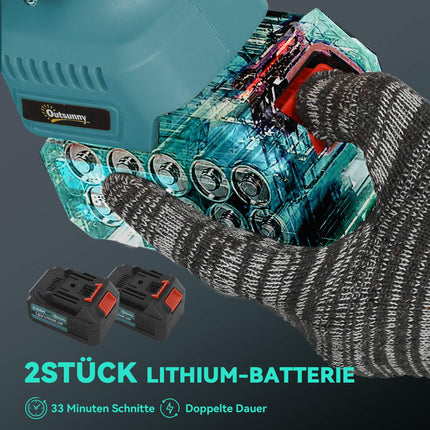 2 viename mini grandininis pjūklas 580 W su 8000 mAh baterija, apsauginis užraktas, 8 colių, 42 x 29 x 10,5 cm, mėlynas