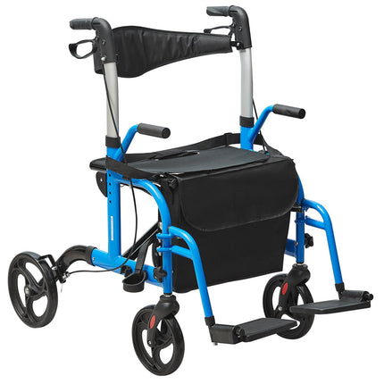 2-in-1 Rollator Walker Transport Chair, Folding, 300 lb