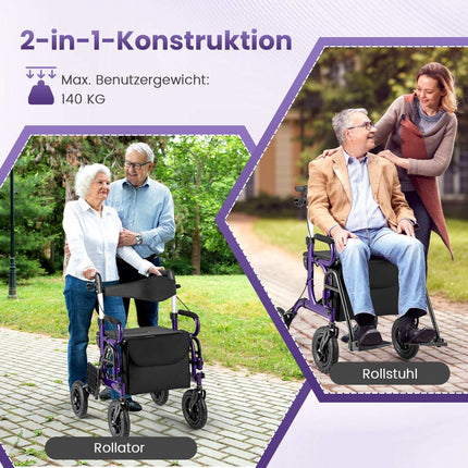 2 viename vaikštynė ir neįgaliojo vežimėlis, sulankstomas, 23 cm pneumatiniai ratukai