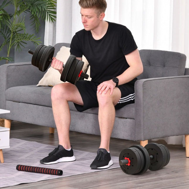 2 viename hantelių rinkinys, 20 kg reguliuojamas hantelis ir štanga, profesionalus hantelis jėgos treniruotėms, juodas