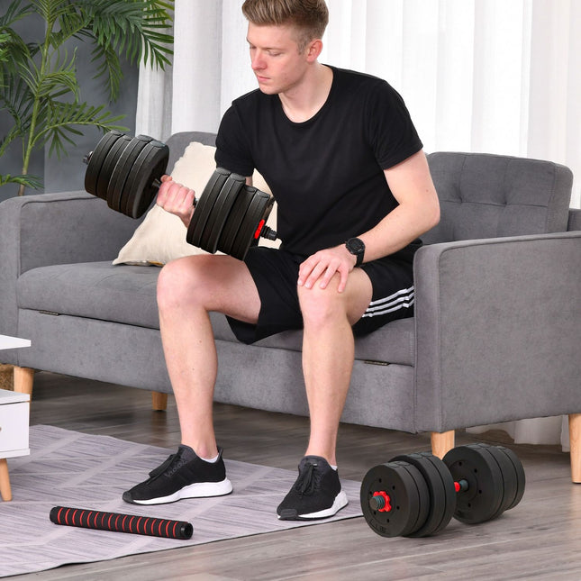 2 viename hantelių rinkinys, 30 kg reguliuojamas hantelis ir štanga, profesionalus hantelių rinkinys jėgos treniruotėms, juodas