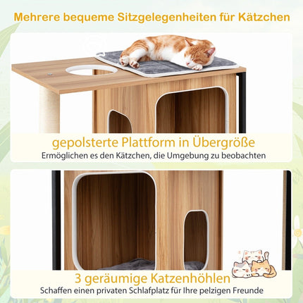 2 viename draskyklė katėms, 3 pakopų draskyklė su nuimamomis pagalvėlėmis ir katėms skirta ola