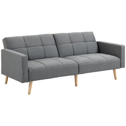 Sofa-lova 2 viename, 205 x 88 cm, sofa su lovos funkcija, sofa su sėdynės pagalvėle, lino imitacijos pilka
