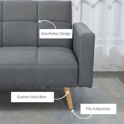 Sofa-lova 2 viename, 205 x 88 cm, sofa su lovos funkcija, sofa su sėdynės pagalvėle, lino imitacijos pilka