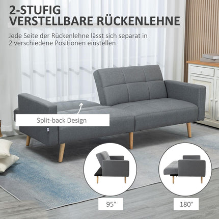 Sofa-lova 2 viename, 205 x 88 cm, sofa su lovos funkcija, sofa su sėdynės pagalvėle, lino imitacijos pilka