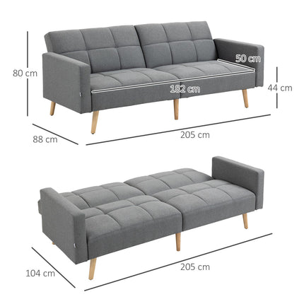 Sofa-lova 2 viename, 205 x 88 cm, sofa su lovos funkcija, sofa su sėdynės pagalvėle, lino imitacijos pilka